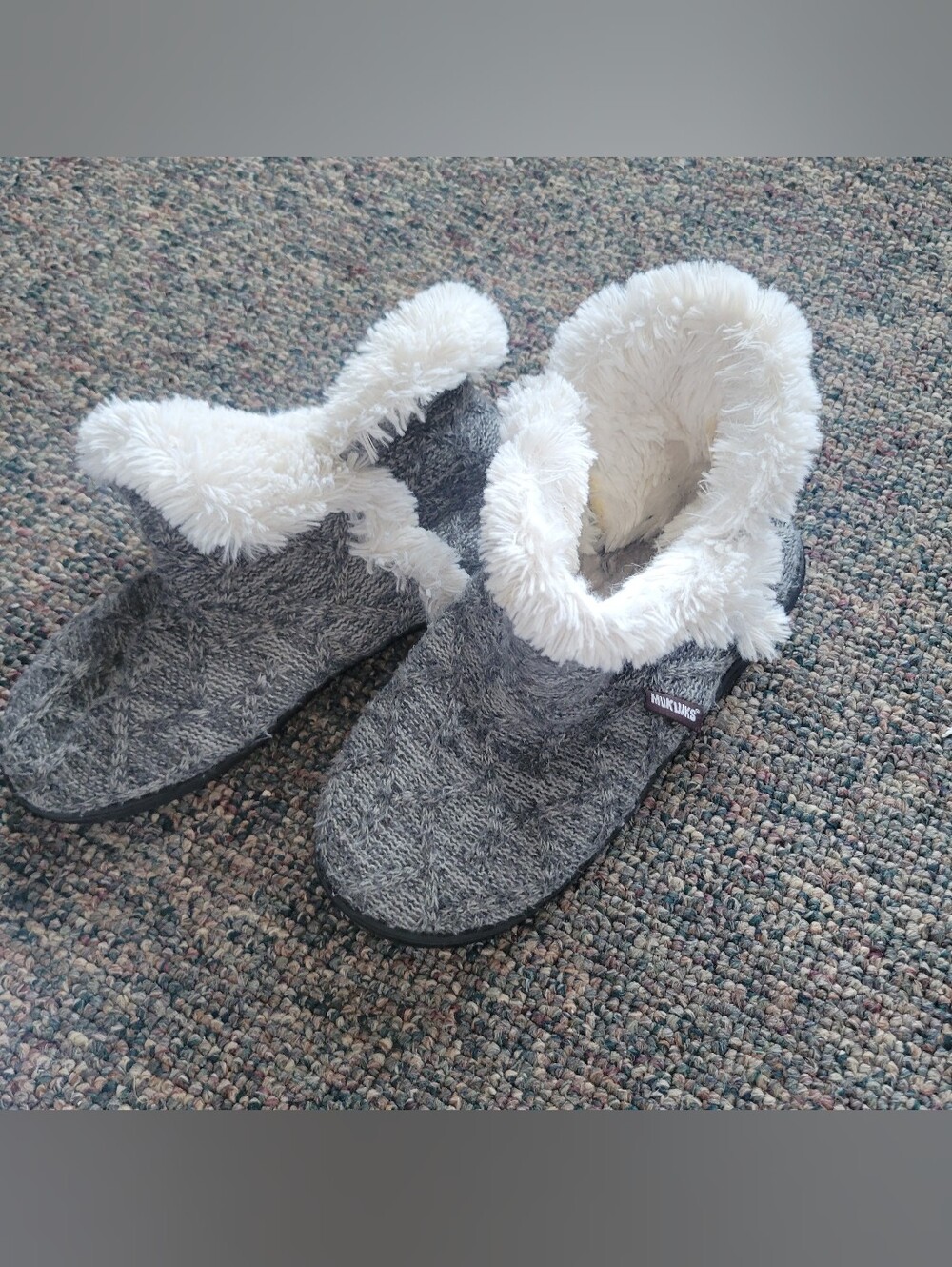 Muk Luks Women's Gray Cozy Knit Faux-Fur Lined Slipper Boots